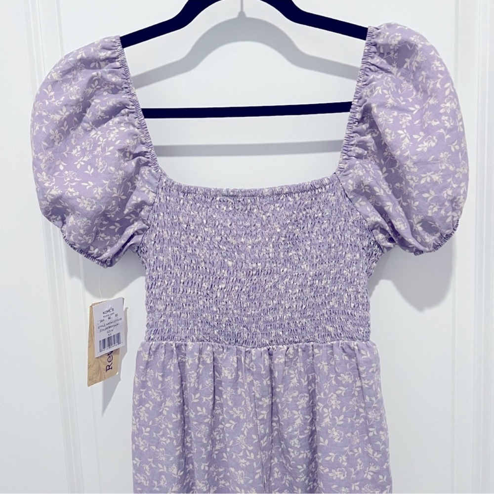 NET Rewind Floral Purple Cutout Tie Floral Puff Sleeve Jumpsuit - Picture 5 of 9